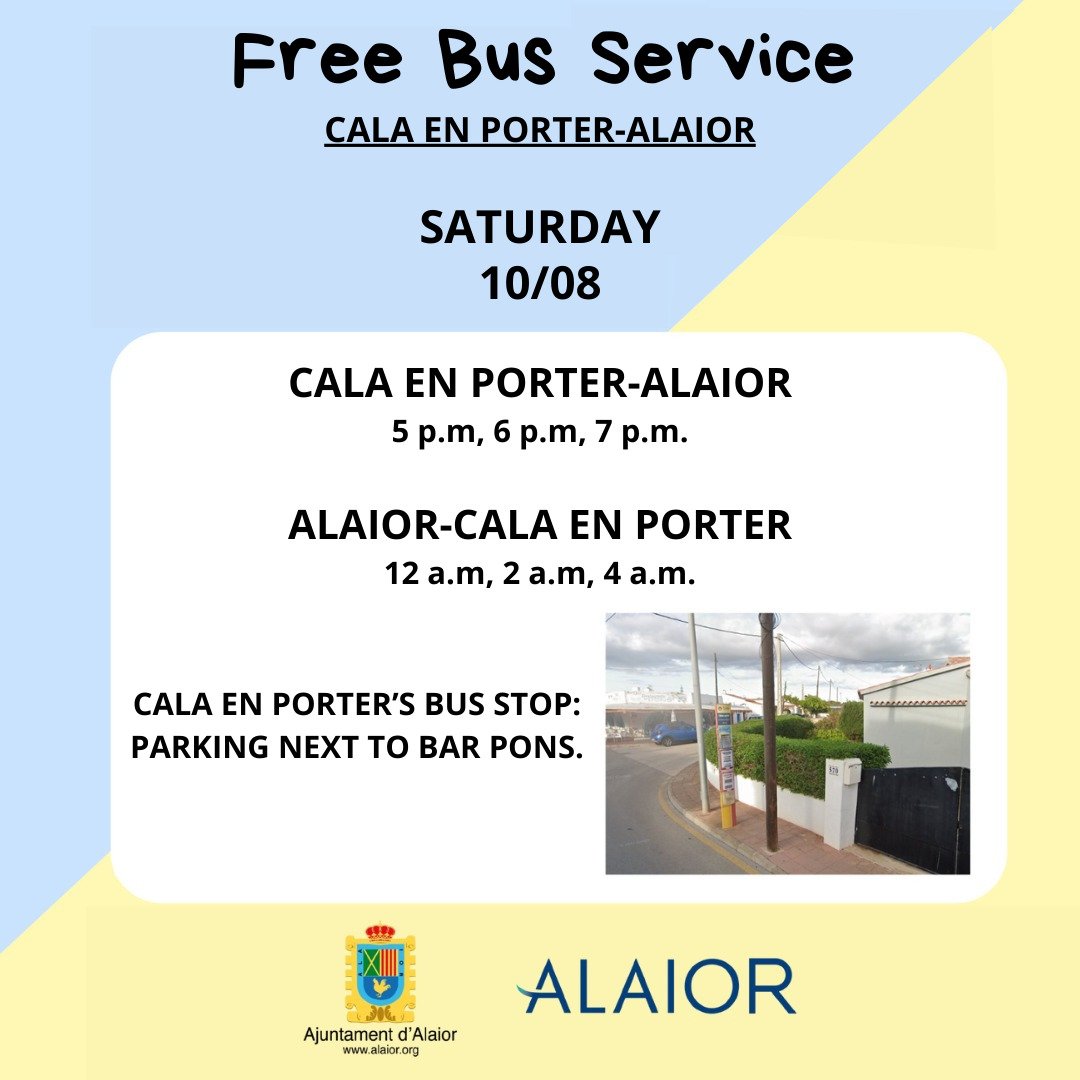Cala en Porter comptarà un any més amb servei gratuït d'autobus aquest dissabte del cap de setmana gran de les Festes de Sant Llorenç.
