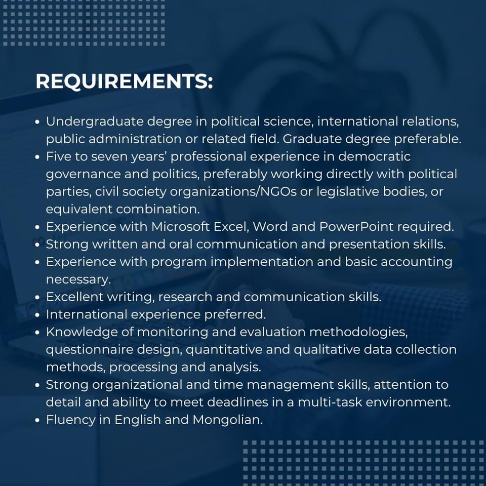 CraigCastagna's tweet photo. WE'RE ARE HIRING @IRIglobal is recruiting a Program Manager (PM) for its office in Ulaanbaatar, Mongolia.

⏰Deadline: August 28, 2024

Please find further details in the announcement below and help us spread the word about this opportunity. https://t.co/ivXmQqrjLm