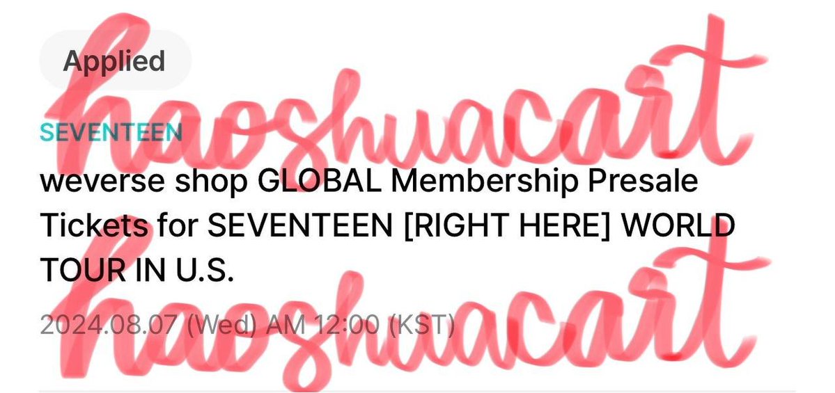 haoshuacart's tweet photo. ꒰ wts wtr lfb seventeen | help rt ꒱
 
Seventeen Right Here US World Tour Weverse Membership Pre-Sale Codes - Rosemont, Belmont Park, San Antonio, Oakland, Los Angeles
 
✧ $7 per stop
✧ payment through paypal (f&amp;f)
✧ 2 codes available
 
DM if interested &amp; for more details !! https://t.co/1q1A8hLsvA