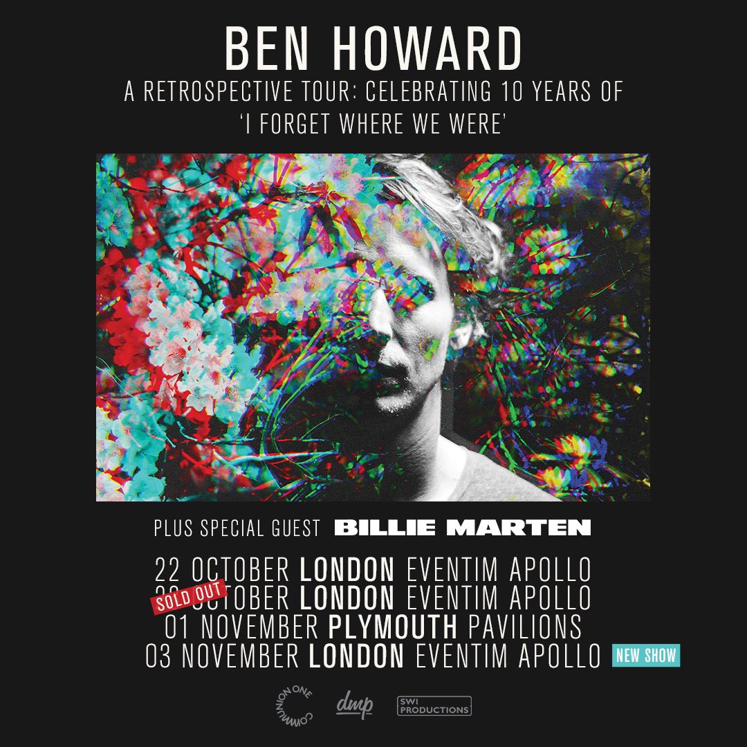 Communion ONE (@communionone) on Twitter photo Due to high demand, <a href="/benhowardmusic/">Ben Howard</a> has added a 3rd London date at <a href="/EventimApollo/">Eventim Apollo</a> as part of the ‘I Forget Where We Were’ 10th anniversary tour! Joined by the talented <a href="/BillieMarten/">Billie</a> as special guest 💛
Grab tickets for the 3rd London date this Friday at 10am. Due to high demand, <a href="/benhowardmusic/">Ben Howard</a> has added a 3rd London date at <a href="/EventimApollo/">Eventim Apollo</a> as part of the ‘I Forget Where We Were’ 10th anniversary tour! Joined by the talented <a href="/BillieMarten/">Billie</a> as special guest 💛
Grab tickets for the 3rd London date this Friday at 10am.
