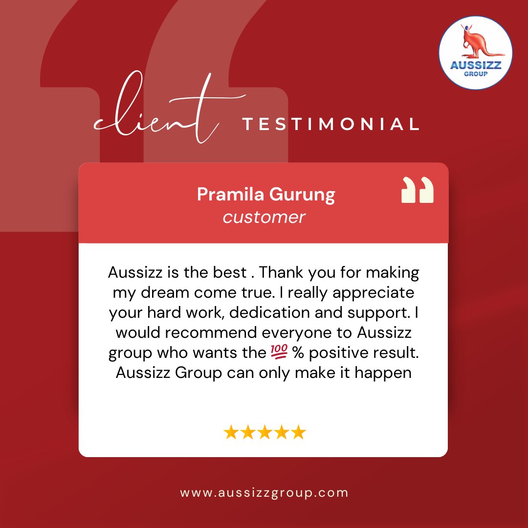 We are deeply thankful for the kind words and support from our amazing clients!  Together, we can achieve dreams and make the impossible happen. 

Start your journey with us today: aussizzgroup.com/contact-us/

#AussizzGroup #ClientLove #reviews #happyclient #testimonials