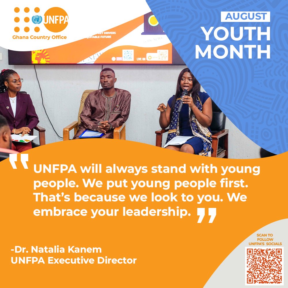 UNFPAGhana's tweet photo. We believe in the potential of every Ghanaian youth to do and to become.
The words of @Atayeshe, Executive Director of  @UNFPA is inspiring.

What one word defines your uniqueness?
Let's get interactive with your answers in the comment section. 

#youthmonth
#becoming https://t.co/NIdv1jpvye