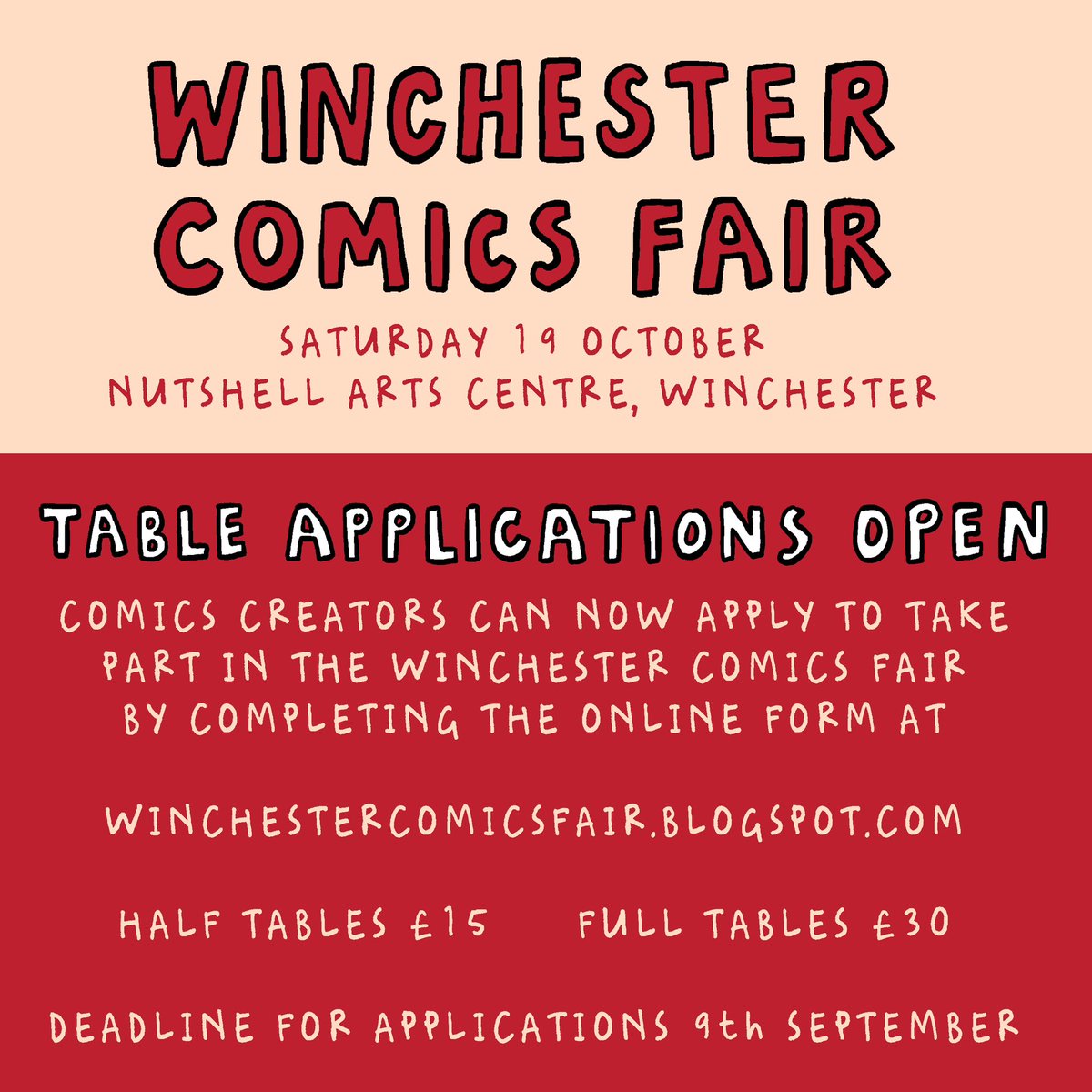 Table Applications are now open! If you’d like to exhibit at this years Winchester Comics Fair please fill out a form at winchestercomicsfair.blogspot.com