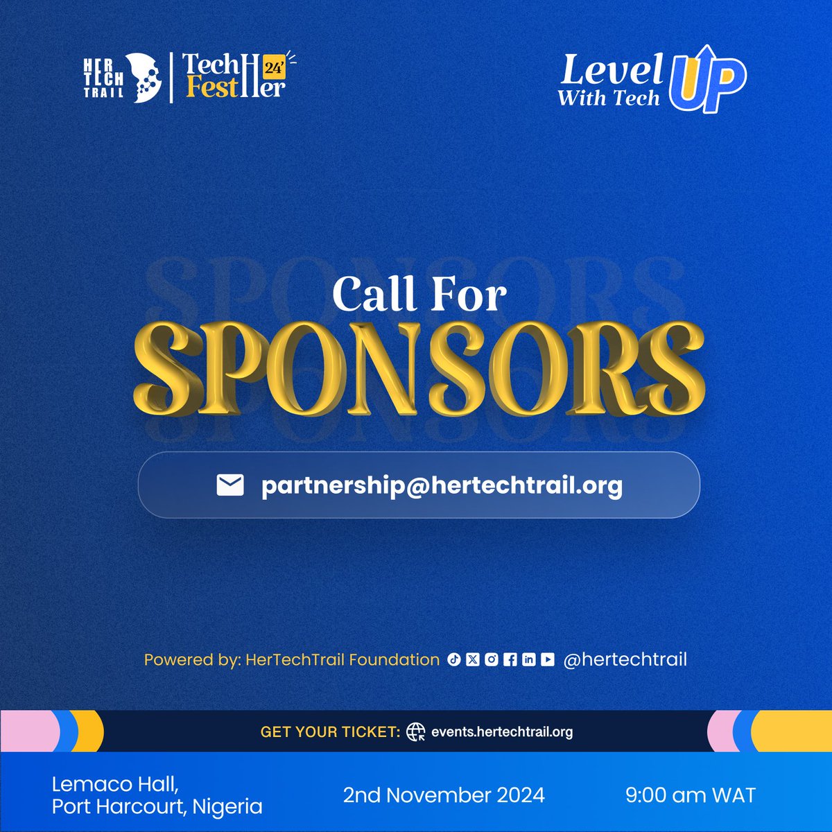 Are you looking for an opportunity to be part of a worthy cause?

We’re thrilled to announce that we’re open for sponsorship for the largest gathering of women in Tech and digital business, #TechHerFest24 🚀🚀

As a sponsor,
📍you'll Connect and build relationships with other