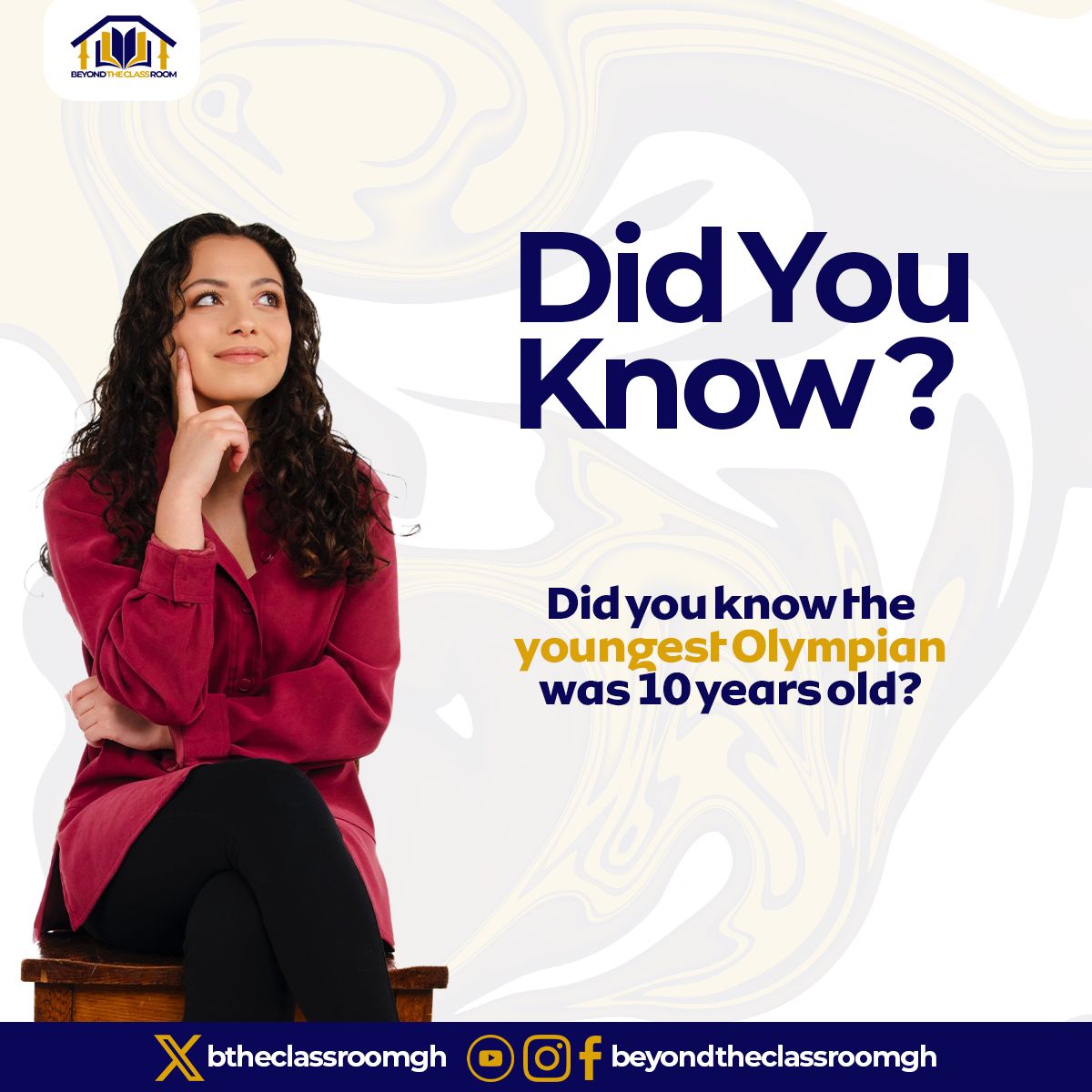 btheclassroomgh's tweet photo. Did you know? The youngest Olympian ever was just 10 years old! 🏅👶 #Olympics #Beyondtheclassroomgh #ParisOlympics https://t.co/FZ0pqfCHyu