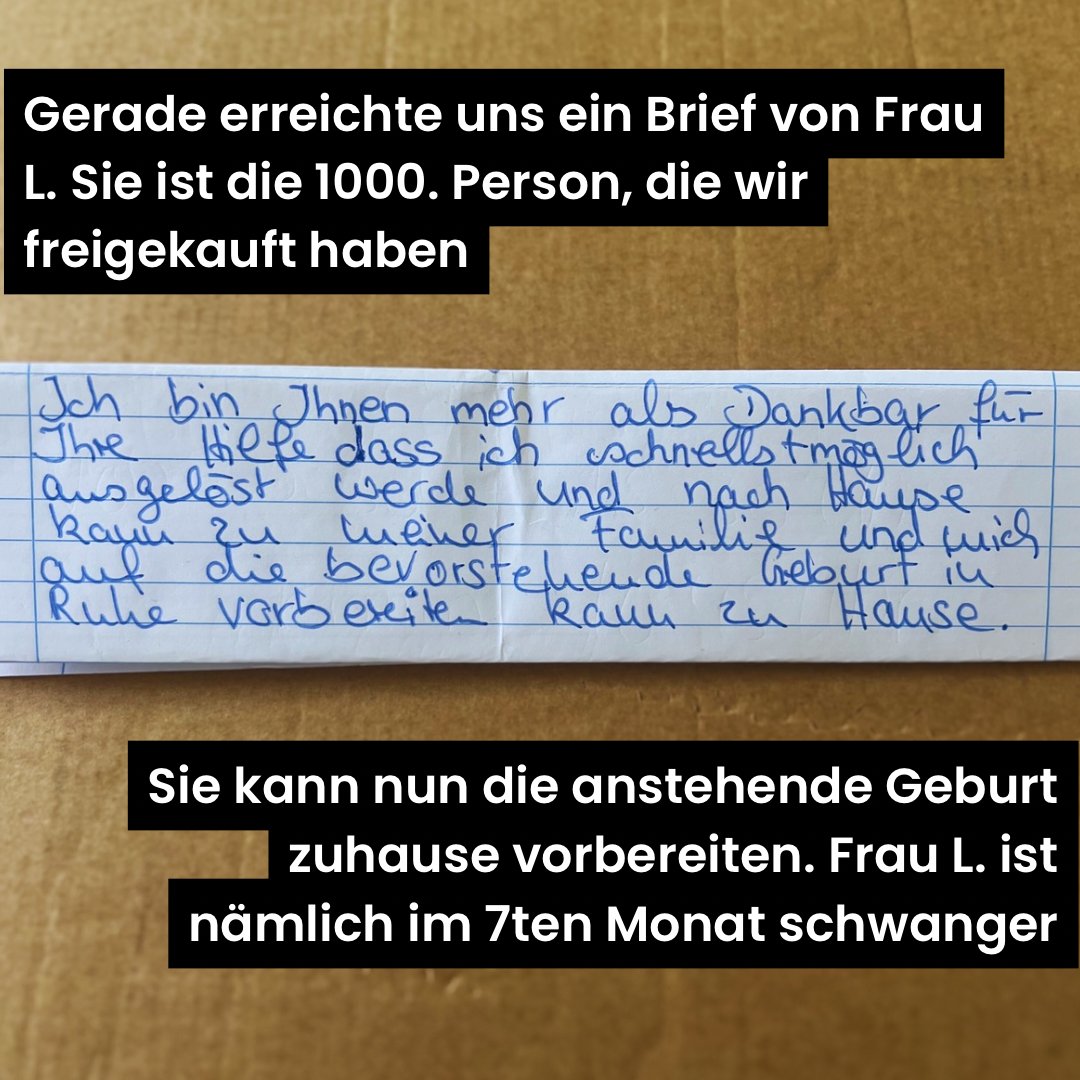 Gerade erreichte uns dieser Brief von Frau L. Sie ist die 1.000. Person, die der Freiheitsfonds aus dem #Gefängnis freigekauft hat. Zusammen mit ihr konnten gestern weitere 62 Menschen früher nach Hause, die wegen fehlender Tickets in Bus und  Bahn im Gefängnis saßen.