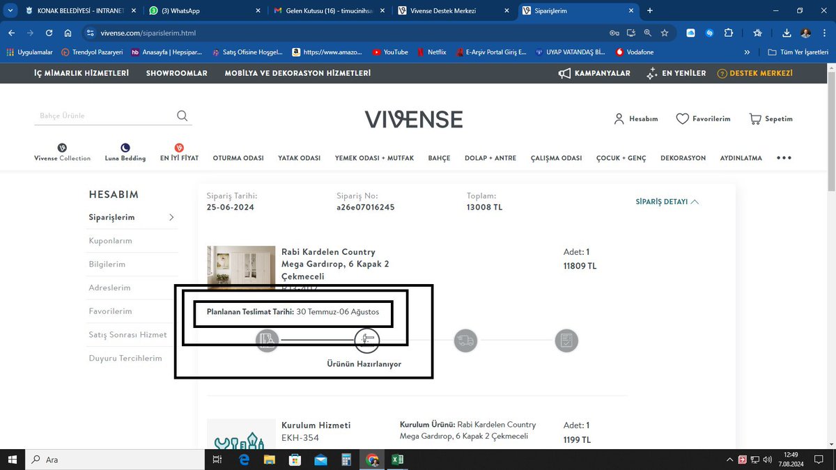 1 ay 14 gündür ürün bekliyorum.mail atıyorum cevap yok, müşteri hizmetlerinde telefonu kimse açmıyor,paramı 44 gündür kullanıyorsunuz işiniz haksız faizcilik mi mobilya mı ? <a href="/vivensemagduru/">Vivense Mağduru</a> <a href="/vivensedestek/">Vivense</a>