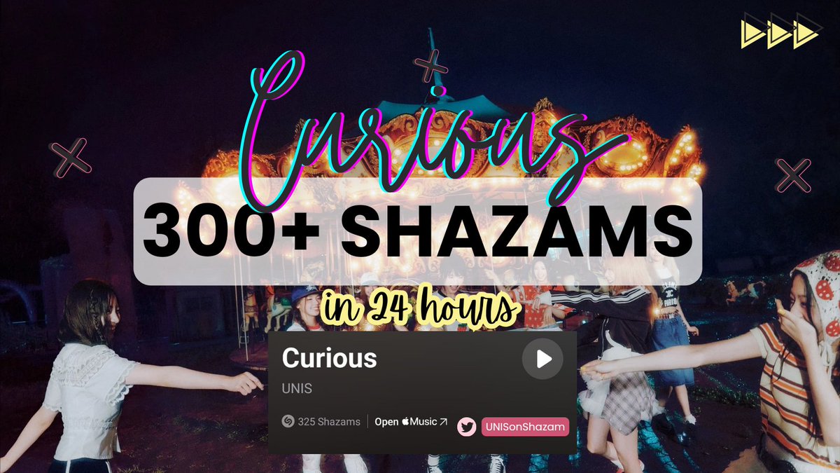 UNISonShazam's tweet photo. UNIS' #CURIOUS (#너만몰라) has surpassed 300 shazams (+325) during its first 24 hours of tracking. 

Congrats, #유니스  @UNIS_offcl and EverAfters! 

Keep on streaming and shazaming.  🩷✨ https://t.co/sPooaHQv3M