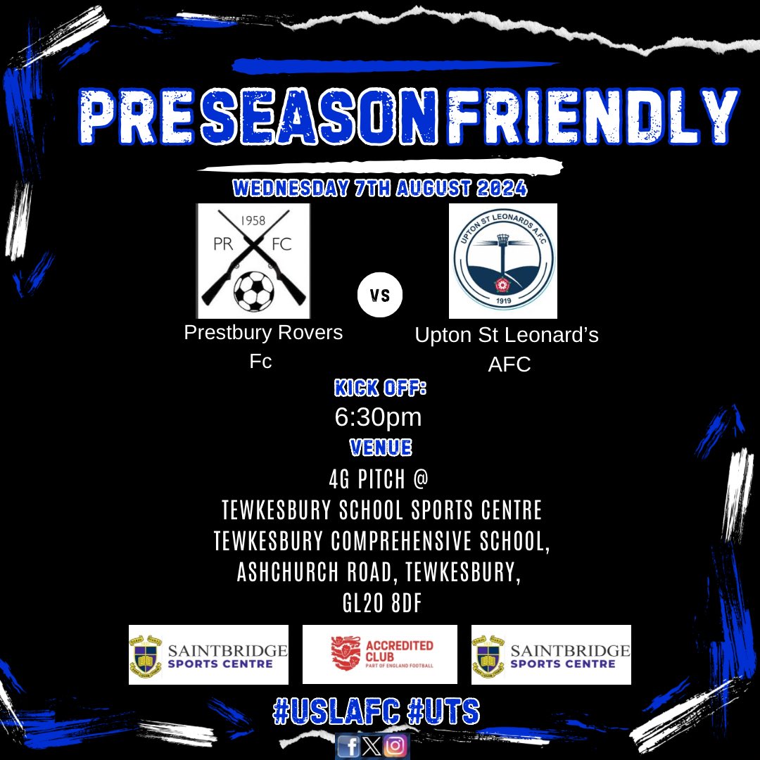 USL_AFC's tweet photo. Its another pre season fixture this evening, with The Saints taking a squad over to Tewkesbury School (4G Pitch) to play @Prestbury1958 All support welcome and much appreciated 🔵⚪️ #USLAFC #UTS #GrassrootsFootball #FaAccredited https://t.co/liuGL2KnCb