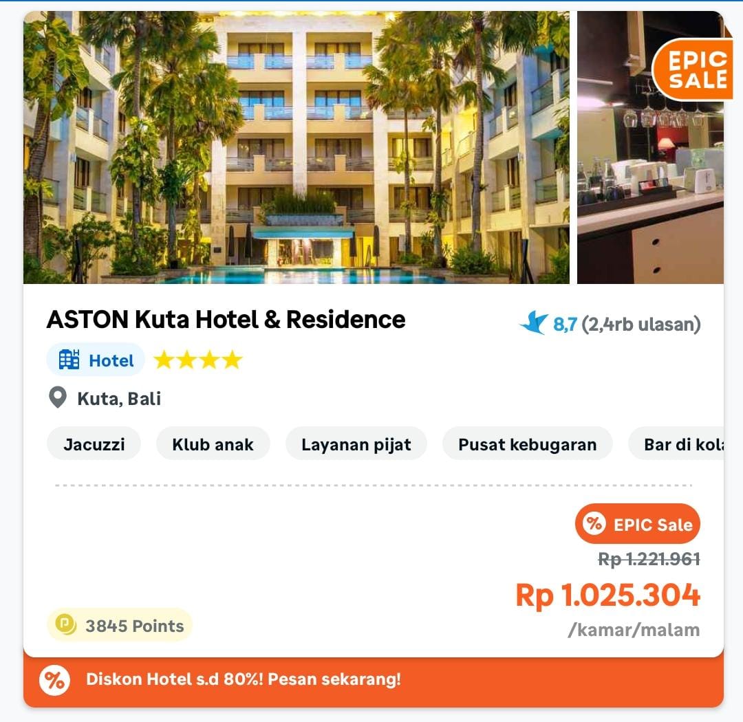 liburan trus ke hotel Aston wah bisaa donk mumpung ada promo  Traveloka EPIC Sale sampai dengan 11 Agustus, buruan booking sayy... diskonnya s.d 80% loh 
#TravelokaEPICSale