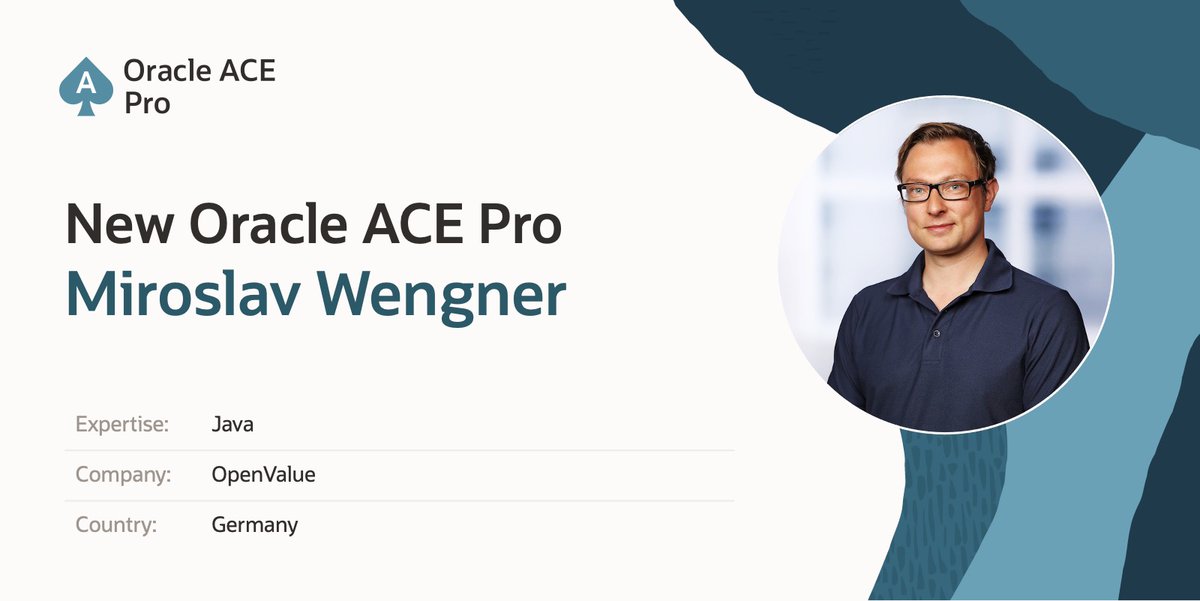 Oracle ACE Program (@oracleace) on Twitter photo Join us in welcoming <a href="/miragemiko/">Miro Wengner</a> as an ACE Pro!
Miroslav is an engineer with a passion for resilient distributed systems & product quality. He shares his knowledge at conferences and in blogs.
Thanks for the recommendation, <a href="/Sharat_Chander/">Sharat Chander @sharatchander.bsky.social</a>!
social.ora.cl/6016YkjeY
#OracleACE Join us in welcoming <a href="/miragemiko/">Miro Wengner</a> as an ACE Pro!
Miroslav is an engineer with a passion for resilient distributed systems & product quality. He shares his knowledge at conferences and in blogs.
Thanks for the recommendation, <a href="/Sharat_Chander/">Sharat Chander @sharatchander.bsky.social</a>!
social.ora.cl/6016YkjeY
#OracleACE