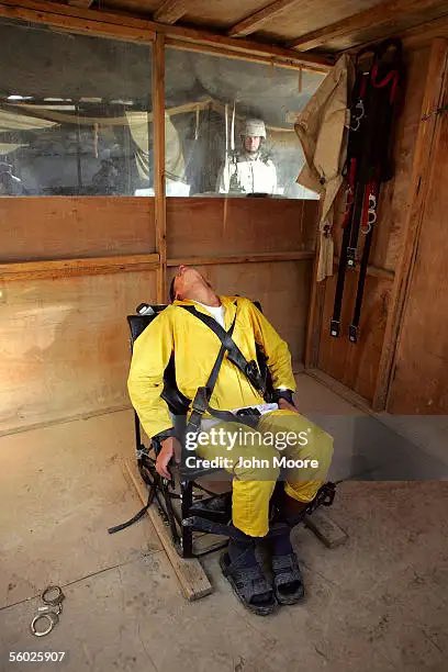An Iraqi MINOR prisoner, tied to a chair and tortured at the Abu Ghraib prison, where physical, psychological and sexual abuse of around 4,600 Iraqi prisoners took place in 2004- 2005 at the hands of American soldiers.

Western legacy of rape, torture and murder of Arab prisoners