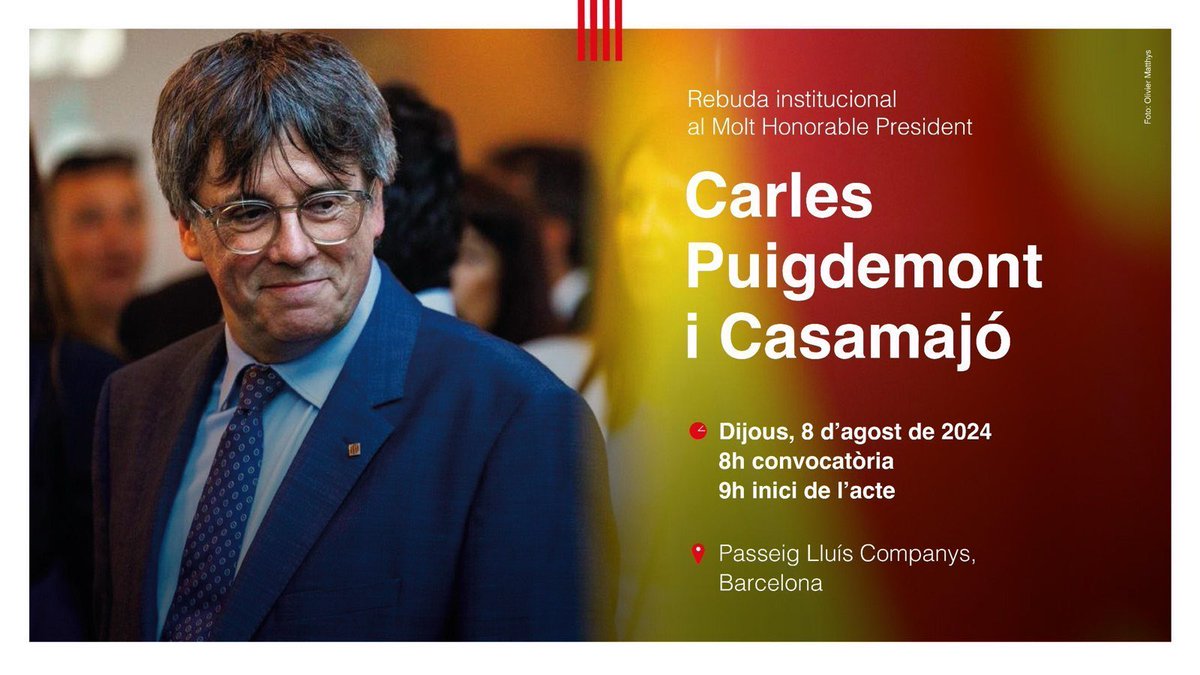 LaIntersindical's tweet photo. 📢 CONVOCATÒRIA

La Intersindical ens afegim a la rebuda institucional al 130è president de la Generalitat de Catalunya, @KRLS Puigdemont i Casamajó.

📅 8 d'agost
📣 8h. convocatòria
🕘 9h inici de l’acte. 
📍 Passeig de Lluis Companys, Barcelona. https://t.co/RPxgix9Jch