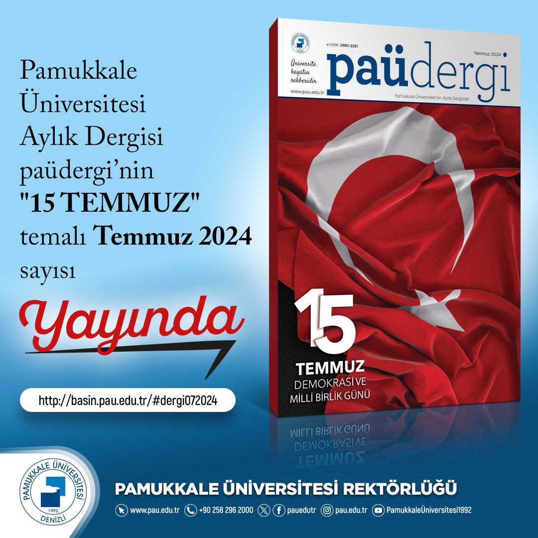 Pamukkale Üniversitesi Aylık Dergisi #paüdergi’nin “15 TEMMUZ” temalı Temmuz 2024 sayısı YAYINDA! 🗞️📰

Ulaşmak için 👉 basin.pau.edu.tr/#dflip-dergi07…