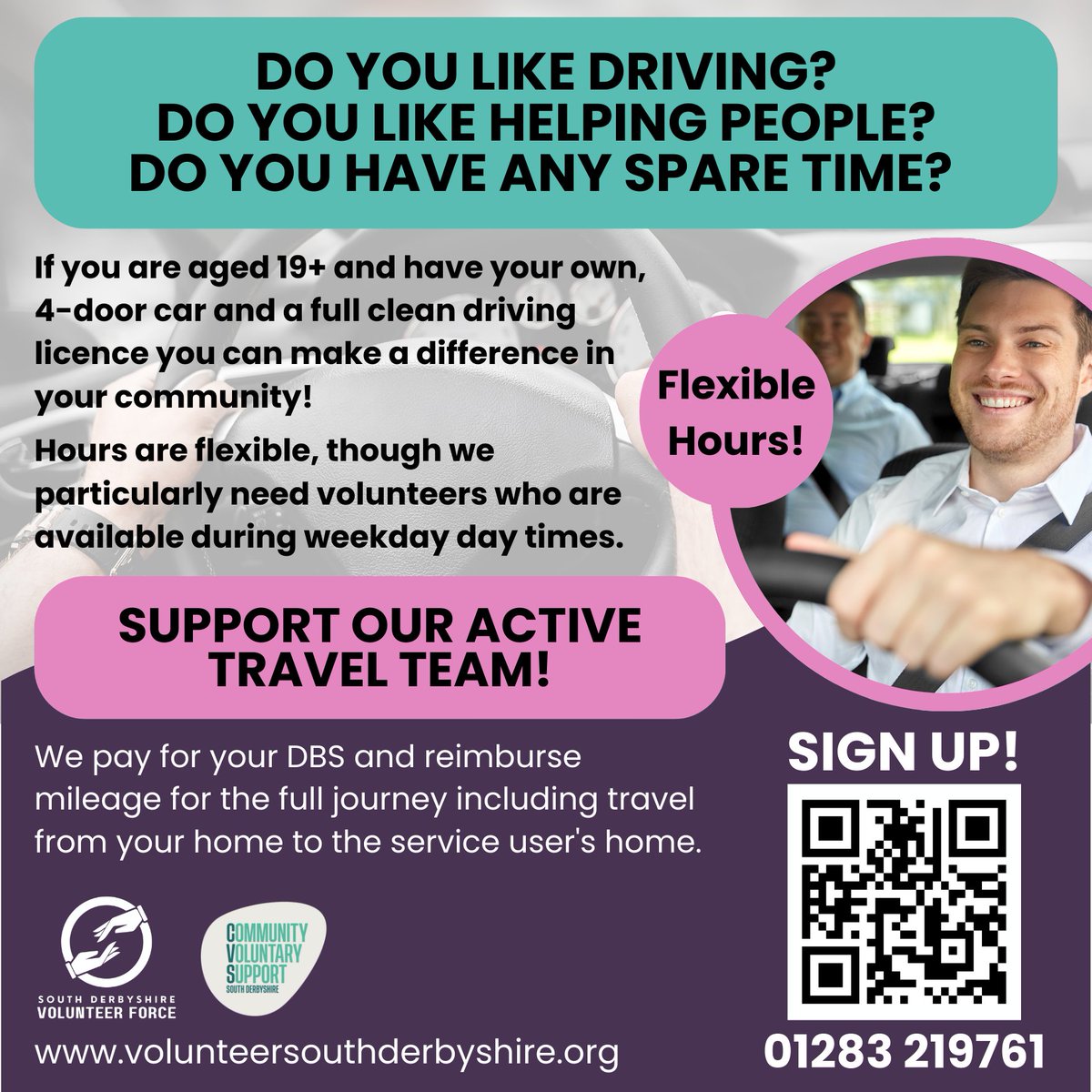 SDVolForce's tweet image. Could you be our next superhero volunteer? 
Do you enjoy driving and meeting new people? 
Our active drivers are an irreplaceable part of this community, could you be our next? Contact volunteer@sdcvs.org.uk or call 01283 219761 to pledge your time.