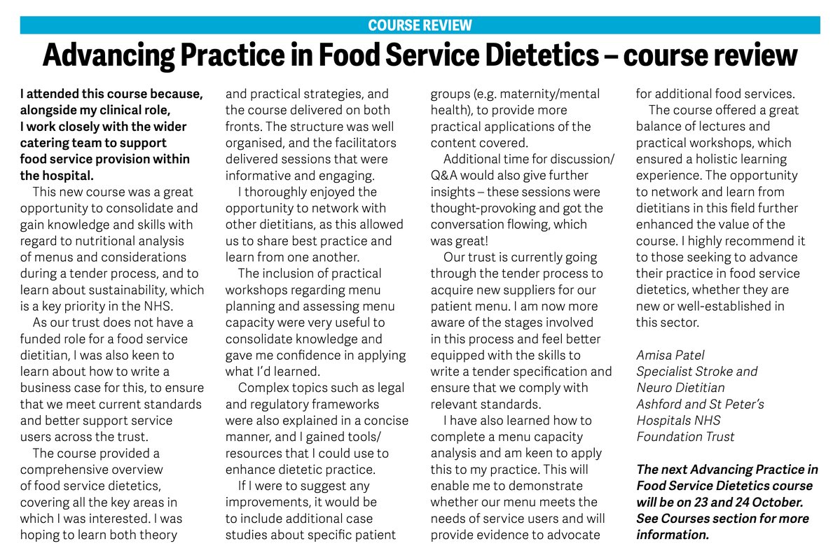 BDA Food Services Specialist Group (@bda_foodserv) on Twitter photo Our <a href="/BDA_Dietitians/">British Dietetic Association</a> accredited professional course got a fantastic write up in this months' Dietetics Today magazine! Check out our pinned post if you're interested in booking onto the dates for October🙌 Our <a href="/BDA_Dietitians/">British Dietetic Association</a> accredited professional course got a fantastic write up in this months' Dietetics Today magazine! Check out our pinned post if you're interested in booking onto the dates for October🙌