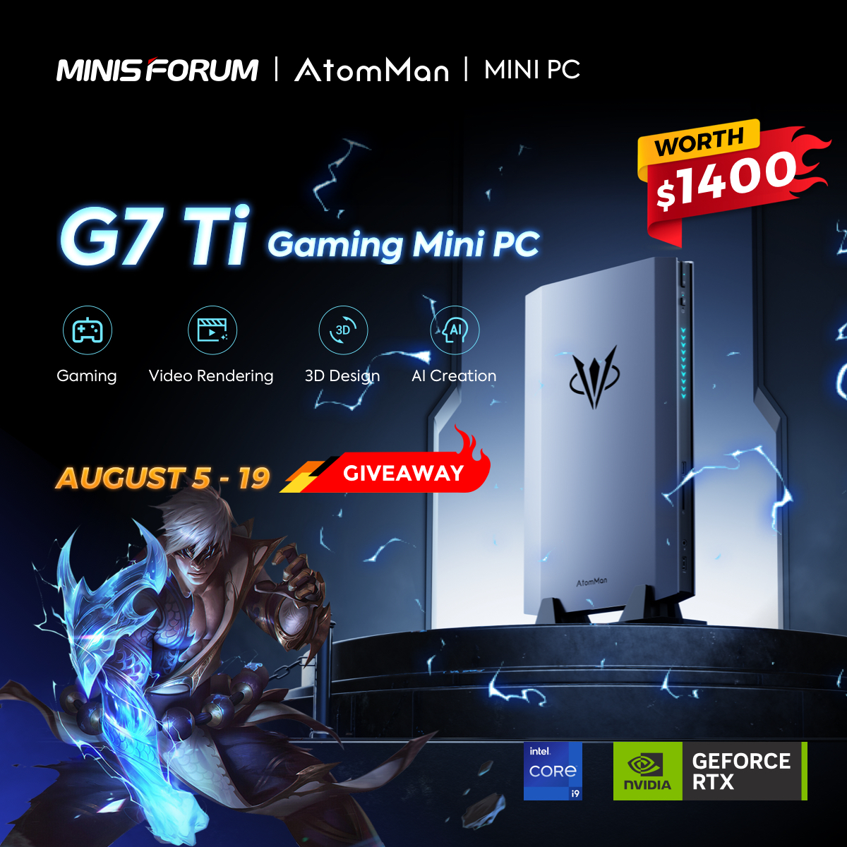 Hi_MINISFORUM's tweet photo. 🚀🚀Here it comes!! Click https://t.co/tKoVyzhGOp to win a FREE G7 Ti!! Featuring Intel i9 14900HX and GTX 4070.🤩🤩

#MinisforumAnniversary #Giveaway #anniversary #MiniPC