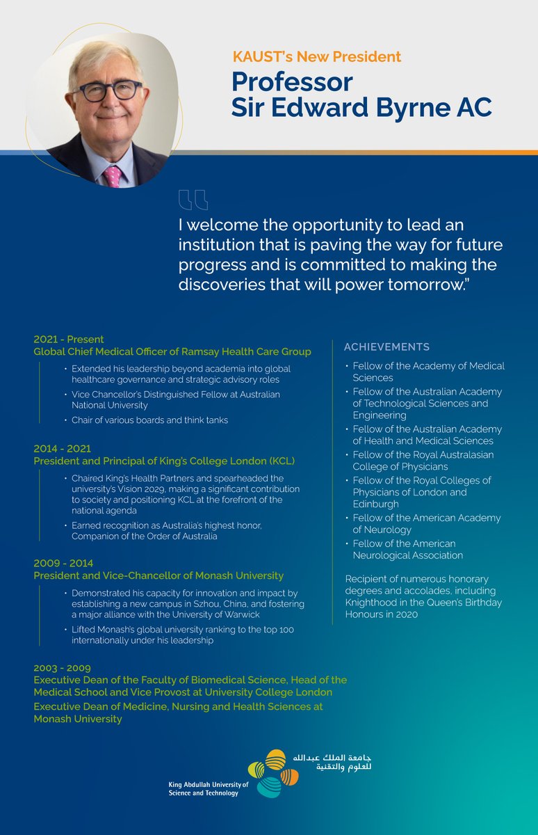 Introducing KAUST’s new President, Professor Sir Edward Byrne.

kaust.news/President

#AcceleratingImpact #SaudiVision2030