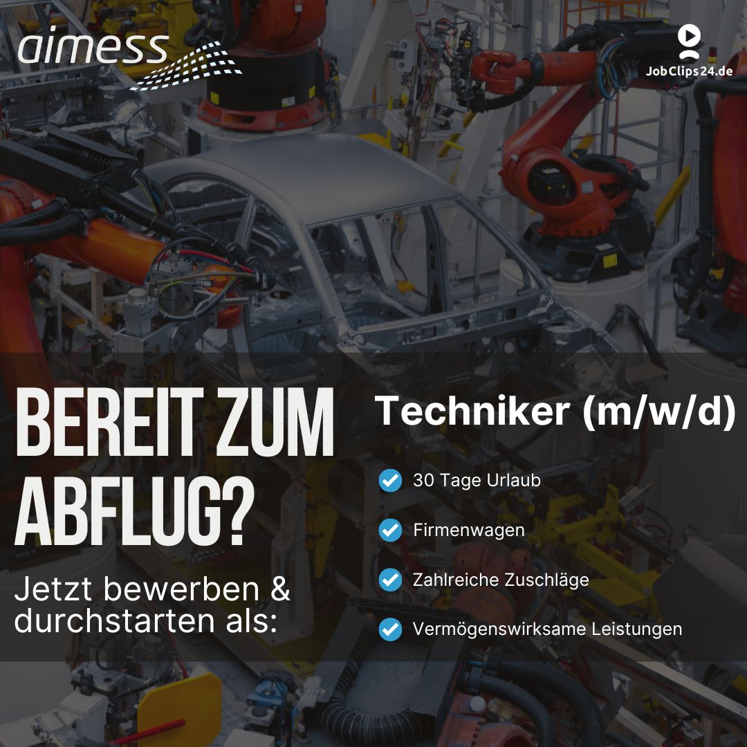 jobclips24's tweet photo. Dein nächstes Karriere-Abenteuer beginnt bei der Aimess GmbH! 📏 – Setze neue Job-Maßstäbe! 💥

Worauf wartest Du noch? Bewirb Dich jetzt Techniker (m/w/d)&amp; sende Deinen Lebenslauf an: d.nabs@aimess.de

🌐 Bewirb Dich schnell &amp; unkompliziert unter: https://t.co/6MkW0CIOan https://t.co/nonSrTbmBq