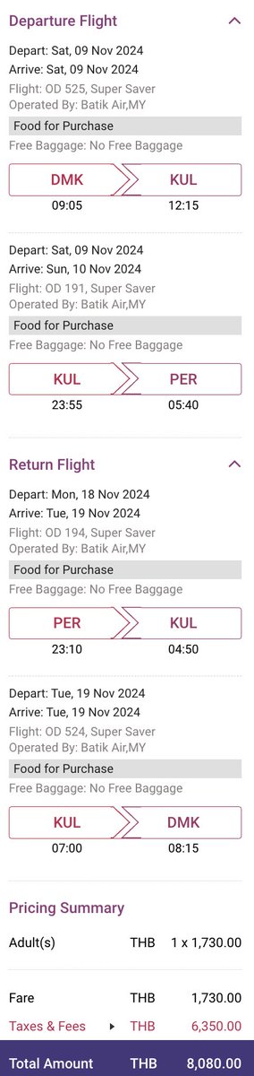 ✈️ Bangkok / Perth / return 🇦🇺 1-week round trip 8,080 Baht