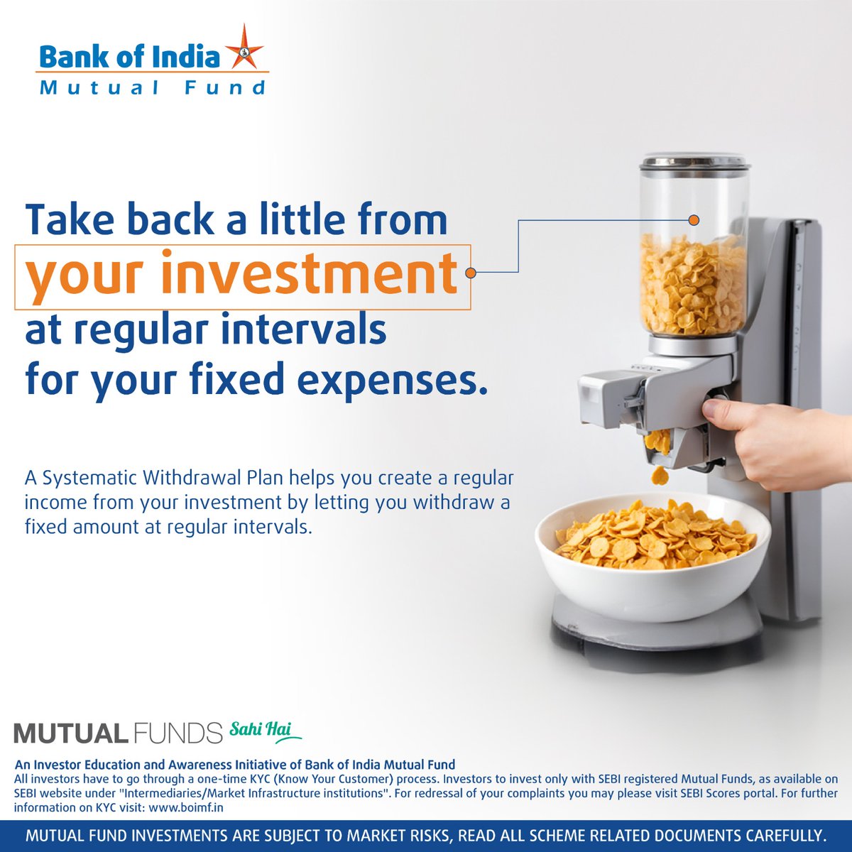 bankofindia_mf's tweet photo. Take back a little, every little helps. Discover the power of Systematic Withdrawal Plan (SWP). Enjoy a steady income stream while your investments grow.
#bankofindiamutualfund #mutualfund #funds #investing #swp #systematicwithdrawalplan #savings #regularincome #stayinvested https://t.co/a5NJkacnvN