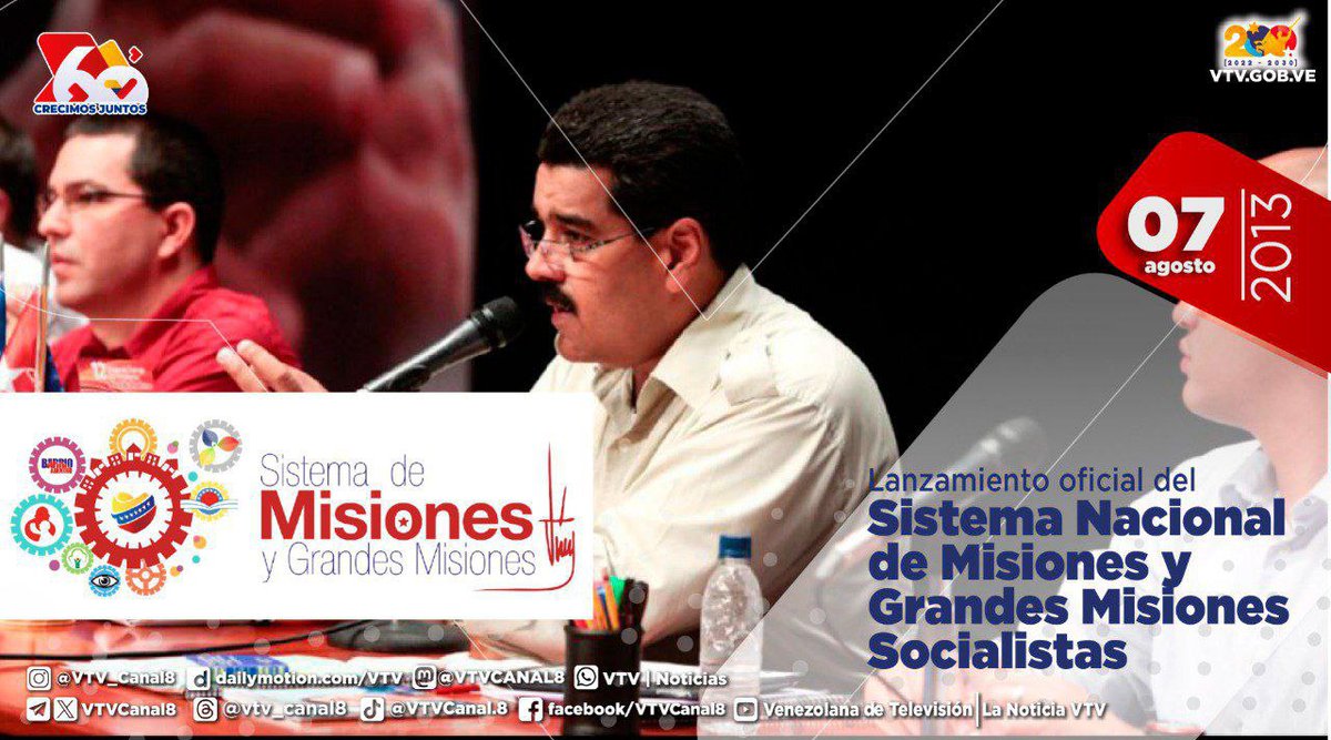 #EFEMÉRIDE🗓️| Este #07Ago se conmemoran 11 años del Sistema Nacional de Misiones y Grandes Misiones, estructura creada por el Presidente <a href="/NicolasMaduro/">Nicolás Maduro</a>, a fin de fortalecer y organizar el desarrollo de los programas sociales de la Revolución Bolivariana.

#VenezuelaHaceJusticia