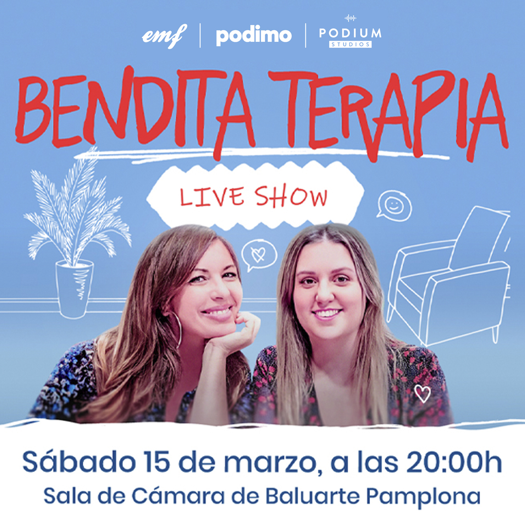 🎙️Podimoresn @benditaterapiapodcast podcast entzutetsuaren zuzeneko ikuskizuna Baluarten izango da, Patricia Espejo komikoa eta Silvia Llop psikologoarekin. 

🎟️📷Sarrerak: bit.ly/BenditaTerapia…, Baluarteko txarteldegian eta NICDOren salmenta eta informazio gunean La Morea-n.