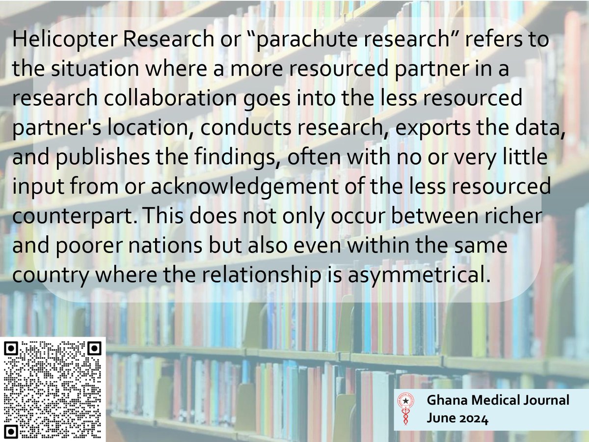 Ghana Medical Journal (@ghanamedj) on Twitter photo Helicopter research: A persistent drawback to equitable collaborative research
ghanamedj.org/articles/June2…
<a href="/GhanaMedAssoc/">Ghana Medical Association</a>
<a href="/ghanamedj/">Ghana Medical Journal</a> Helicopter research: A persistent drawback to equitable collaborative research
ghanamedj.org/articles/June2…
<a href="/GhanaMedAssoc/">Ghana Medical Association</a>
<a href="/ghanamedj/">Ghana Medical Journal</a>