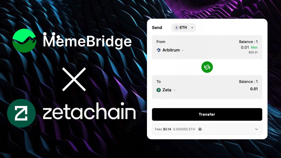 MemebridgeB's tweet photo. 🌈Zeta Bridge

🥳We are delighted to announce to the community that we have successfully integrated @zetachain.   
👋Now you can bridge #ETH with #Zeta  via MemeBridge.   
👉:https://t.co/ZM5EL7Y1id
Come and experience the cheapest Layer2 bridge. #Bridge #Web3 #CrossChainBridge