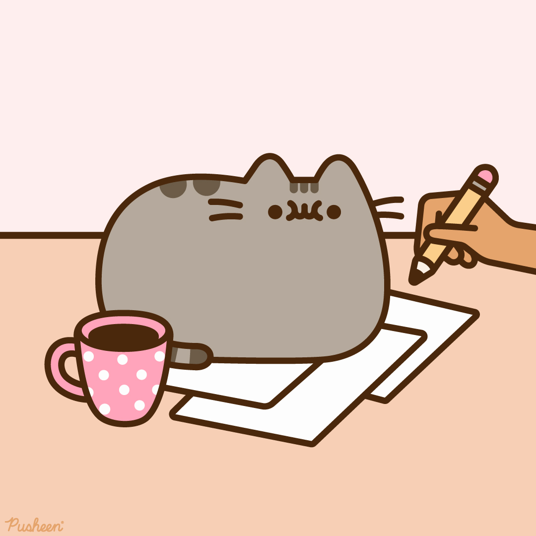 Pusheen's tweet photo. Trying to WFH like...🐈📃✏️ https://t.co/M6PSBOA9xI