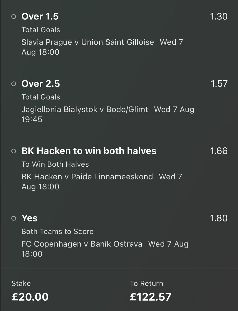ManLikeMoX's tweet photo. UCL / Europa Qualifiers 🇪🇺

Over 2.5 Goals ⚽️⚽️⚽️
Odds 5.49 💸

Or can play mixed markets at 5.98 💸 https://t.co/U12MqvdOpJ