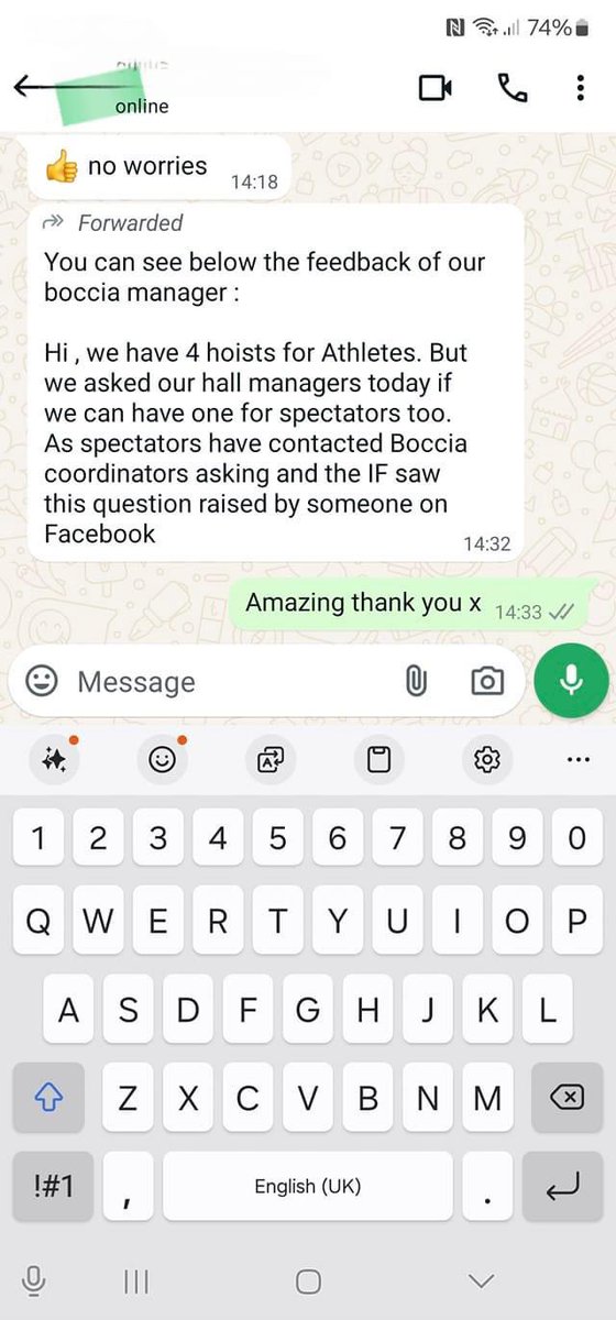 Georgina Moore (@gemoore83) on Twitter photo I just want you say a huge thank you to EVERYONE who reached out about the hoist situation at the <a href="/Paralympics/">Paralympic Games</a> <a href="/BISFed/">World Boccia</a> Boccia! The kindness of strangers is unreal & it appears the message got through to organisers.Iāve been sent this message. I can now relax knowing I can toilet! I just want you say a huge thank you to EVERYONE who reached out about the hoist situation at the <a href="/Paralympics/">Paralympic Games</a> <a href="/BISFed/">World Boccia</a> Boccia! The kindness of strangers is unreal & it appears the message got through to organisers.Iāve been sent this message. I can now relax knowing I can toilet!