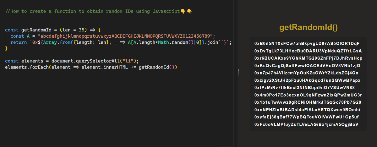 _ByteBrush_'s tweet photo. How to create a function to obtain random IDs using @JavaScript 👇👇😁

#javascript https://t.co/ew84dBIDXa