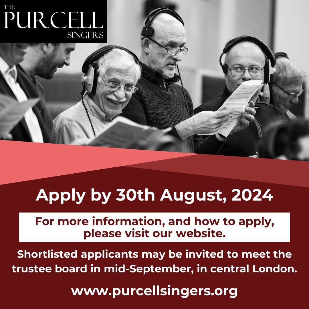 Could you be our next Chair of the Board of Trustees?
We are hiring!
As the choir finishes its 30th anniversary year, the trustee board is looking for a dynamic chair to take responsibility for the ongoing activities and strategic direction of the choir.

purcellsingers.org/hiring