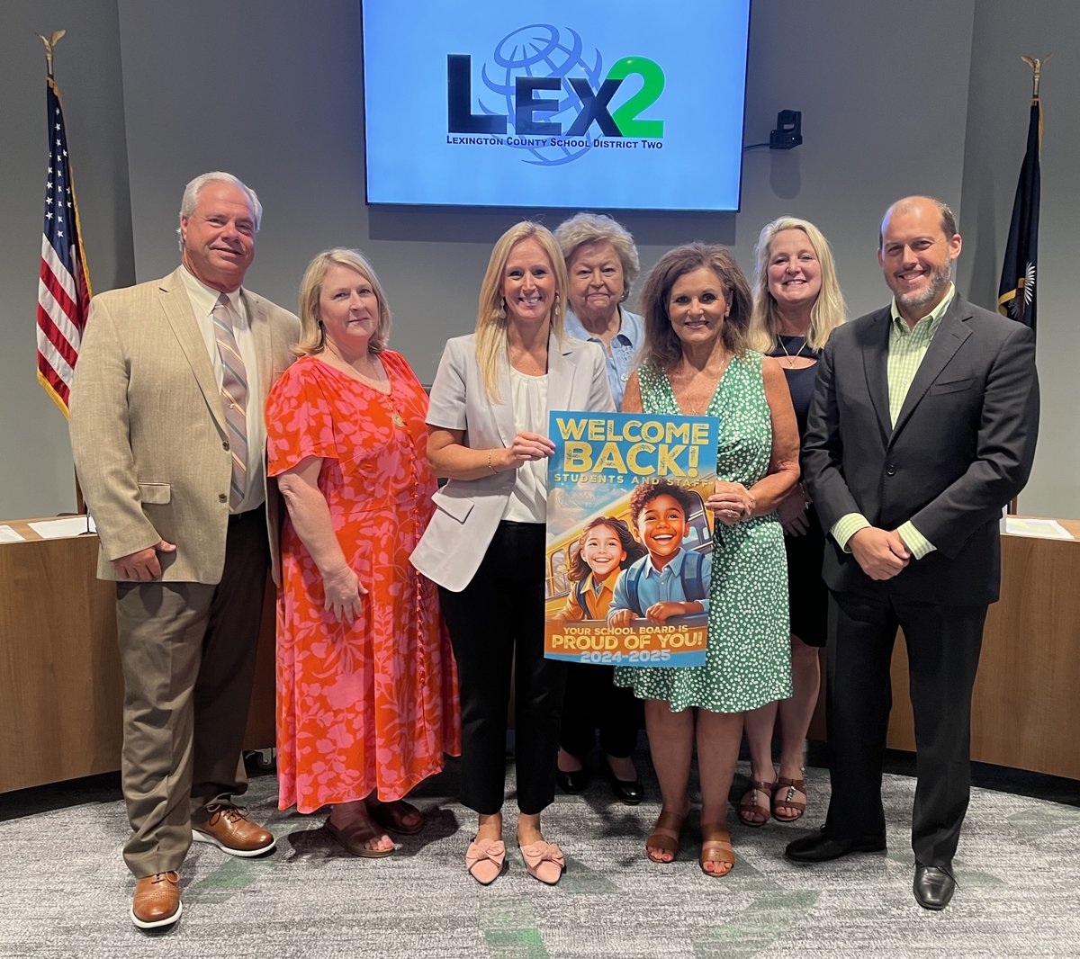 LexingtonTwo's tweet photo. Members of our #LexingtonTwo Board of Trustees, and all of us across the district, are excited to welcome students for today's start of the new school year. It's going to be a great year! @SCSBA @WestColumbiaSC @CityofCayce @SpringdaleSC @southcongareesc @BrendaHafner #WeAreLex2 https://t.co/yuXmfjh41Z