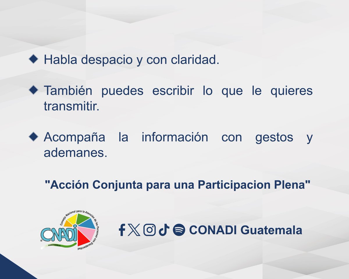Conoce más sobre: Discapacidad Auditiva

Se divide en dos grupos:
1.- Las personas con sordera parcial tienen diferentes grados de percepción del sonido.
2.- Las personas con sordera total no perciben ningún nivel de sonido.

CONADI, Acción Conjunta para una Participación Plena.