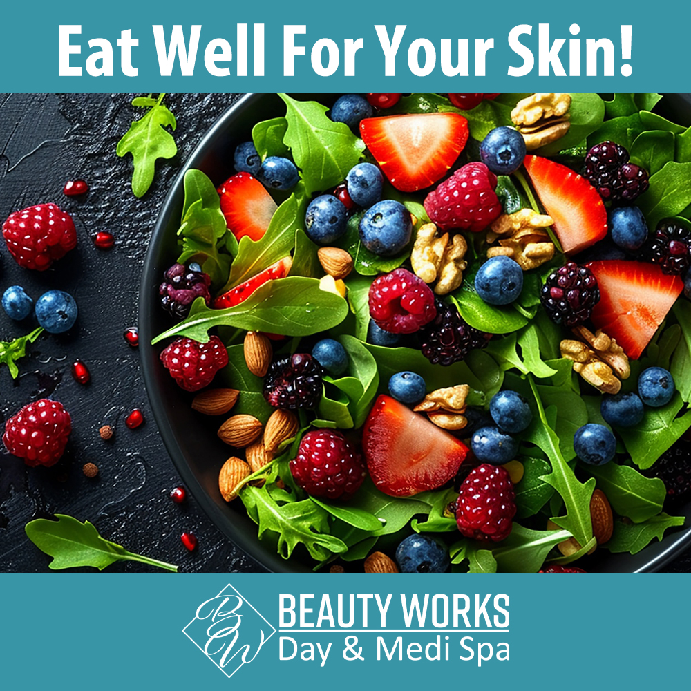 Eat Well For Your Skin! Include Antioxidant-Rich Foods:
Consume foods rich in antioxidants like berries, dark leafy greens, and green tea. These help protect your skin from free radical damage caused by the sun's UV rays. beautyworksspa.com
#ProtectYourSkin #BeautyWorksSpa