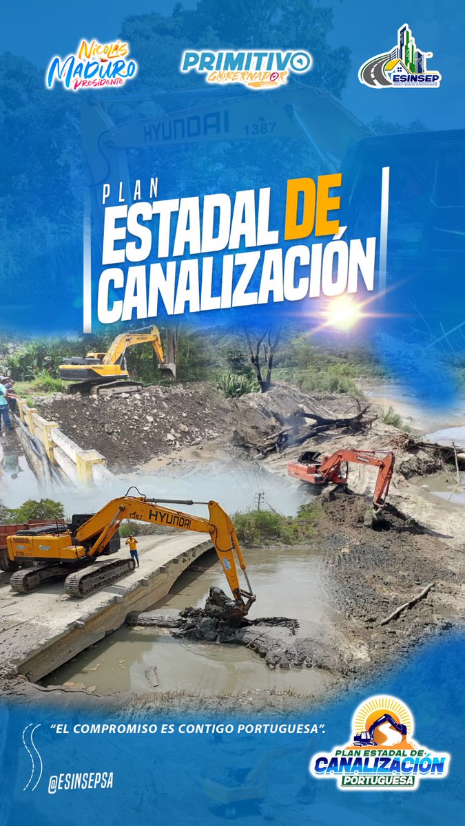 ESINSEPSA's tweet photo. #PlanEstadalDeCanalización🚧

Gracias a nuestro Presidente Nicolás Maduro y a la gestión de nuestro Gobernador ejemplar Primitivo Cedeño, hemos logrado Canalizar más de 400 kilometros en nuestro territorio portugueseño, así avanzando en la prevención de inundaciones https://t.co/1Wk9kV1mr7