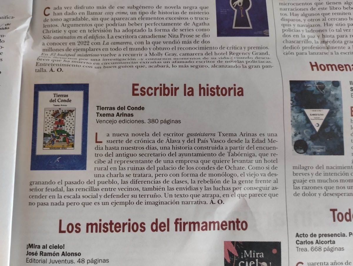 TIERRAS DEL CONDE de un tal Txema Arinas reseñado en el suplemento literario Pérgola de este agosto.