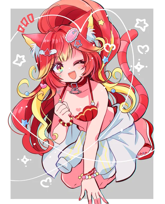 みずぎにゃまはる(リプに透過置き場おきます)#にゃま絵ーる 