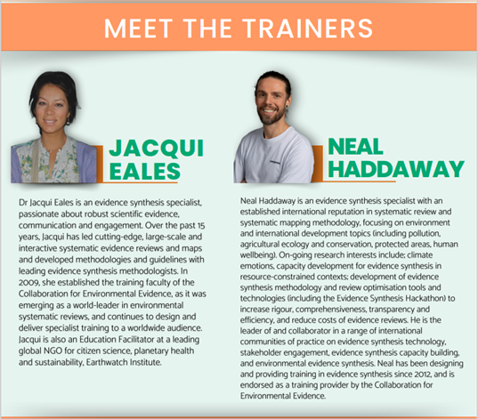 Day 2 ✅: <a href="/CGIARclimate/">CGIAR | Climate Impact Platform</a> #SystematicReview Methods #Training Workshop. <a href="/CGIAR/">CGIAR</a>'s scientists &amp; #NARES partners learned more on Searching for Evidence, Screening for Relevance &amp; Assembling Library of evidence &amp;Review Management Software – Facilitators <a href="/jacqui_eales/">Jacqui Eales</a> &amp; @NealHaddaway