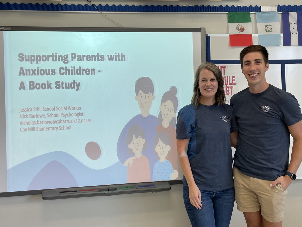 CabCo_SchoolPsy's tweet photo. Here is #SchoolPsych Mr. Barlowe, in action with the #SchoolSocialWorker Ms. Still from @CoxMillElem, presenting at #CCSRISE2024 about their parent book study on supporting anxious children! #SISP https://t.co/fqO7W4LBi3