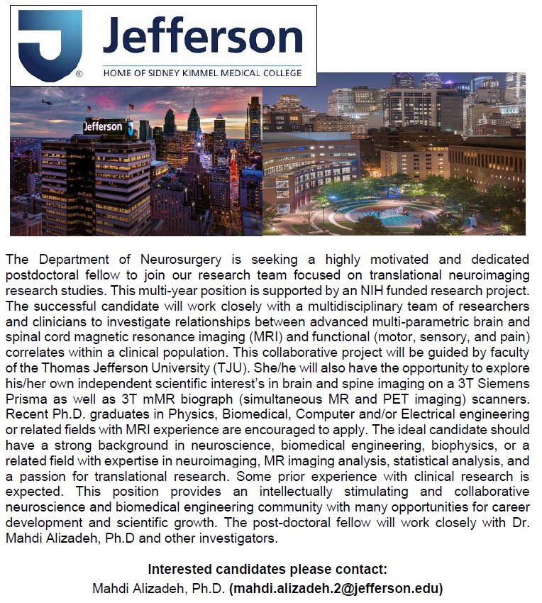 Mahdi Alizadeh, Ph.D (@mahdial25044212) on Twitter photo We are looking for a postdoctoral position in the field of #neuroimaging #fMRI #connectomics supported by an NIH funding. DM me if interested. <a href="/TJUHNeurosurg/">Jefferson Neurosurgery</a> We are looking for a postdoctoral position in the field of #neuroimaging #fMRI #connectomics supported by an NIH funding. DM me if interested. <a href="/TJUHNeurosurg/">Jefferson Neurosurgery</a>