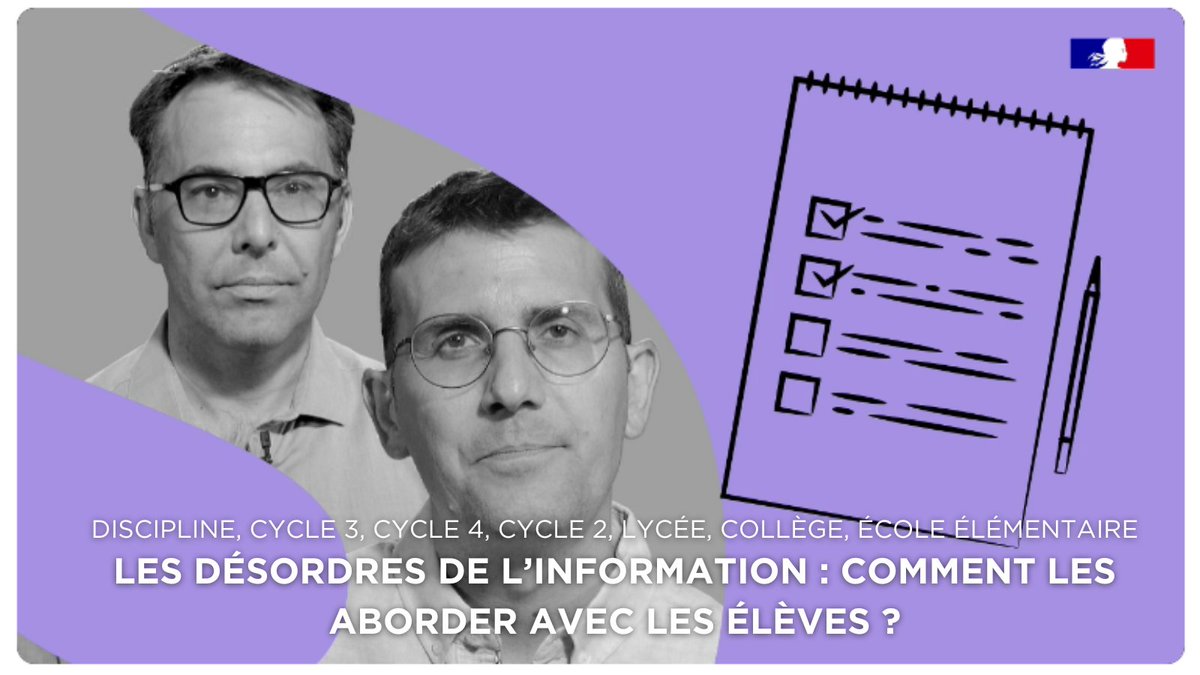 🔍Info-désinfo
Désinformation, fausses nouvelles, théories du complot… Des termes courants qui sont symptômes des désordres de l’information auxquels la société est confrontée

Pour les comprendre et les transmettre, retrouvez un parcours sur e-INSPE 👉 e-inspe.fr/infos/les-deso…