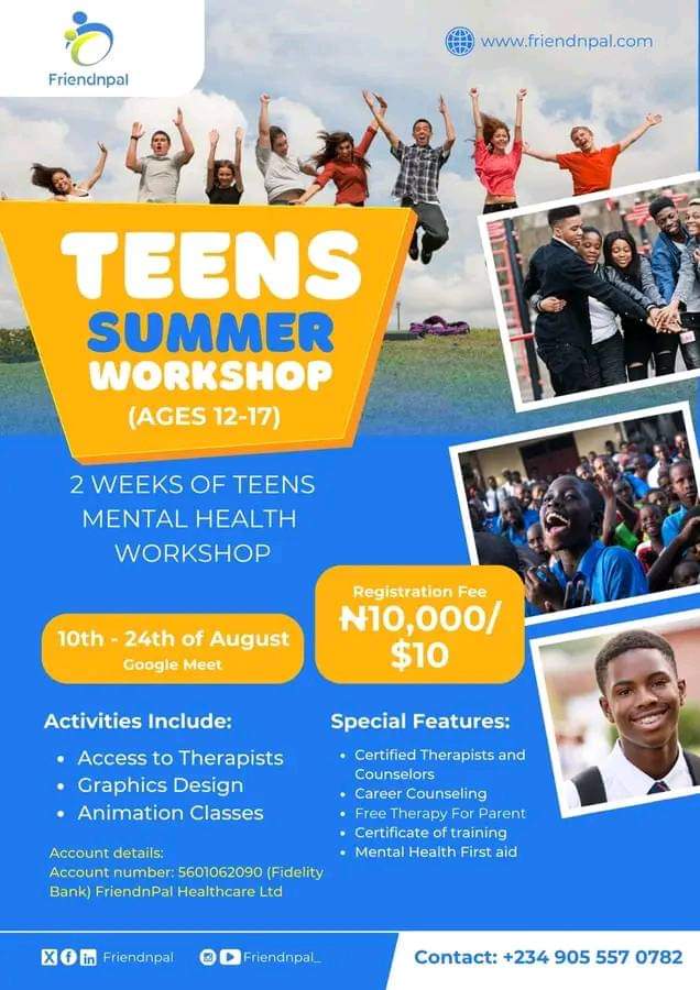 FriendnPal's tweet photo. GOOD NEWS EVERYBODY! 🕺🕺🕺
FriendnPal is hosting a two-weeks Teens Mental Health Bootcamp. 🕺🕺
Something different from the usual.
The boot camp is dedicated to helping teens heal, grow, and thrive through expert guidance and supportive sessions.
#MentalHealth
#BoothCamp https://t.co/xHnXcxYYNP