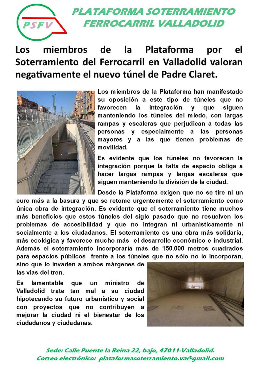 No más túneles del miedo, el soterramiento es la única solución para Valladolid.