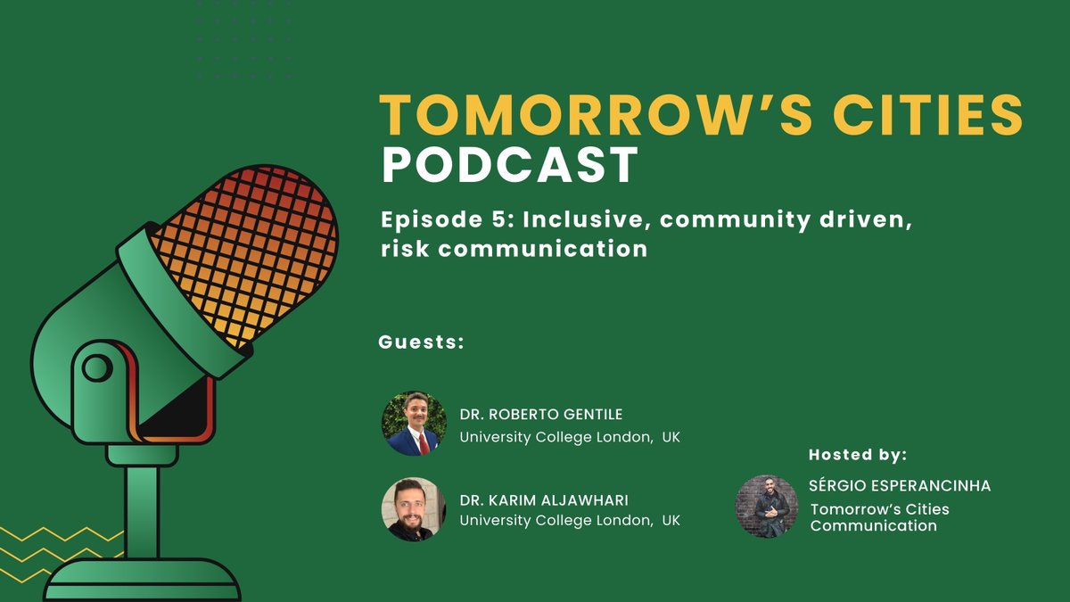 🌟 New Episode Tomorrow's Cities Podcast! 🌟

Featuring Roberto Gentile &amp; Karim Aljawhari from <a href="/UCLRDR/">UCL Risk & Disaster Reduction</a> on "Inclusive, Community-Driven Risk Communication."

open.spotify.com/episode/731KbH…
