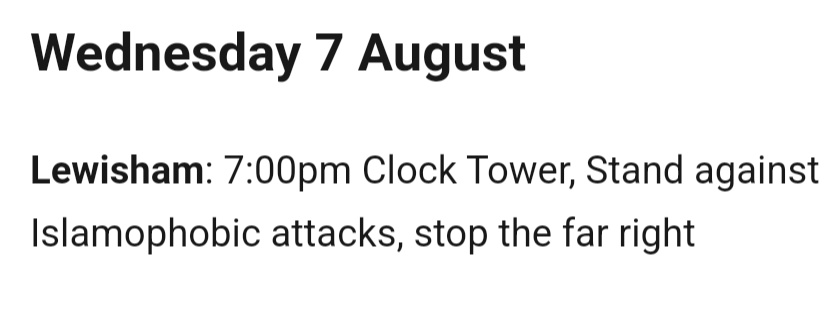 We will be in #Lewisham today to show solidarity and resist any form of racism or Islamophobia.
These are our streets! And there is no place for fascism here! Let the fascists try and they will lose every time!
DM me and we can go together.
#UKRiots