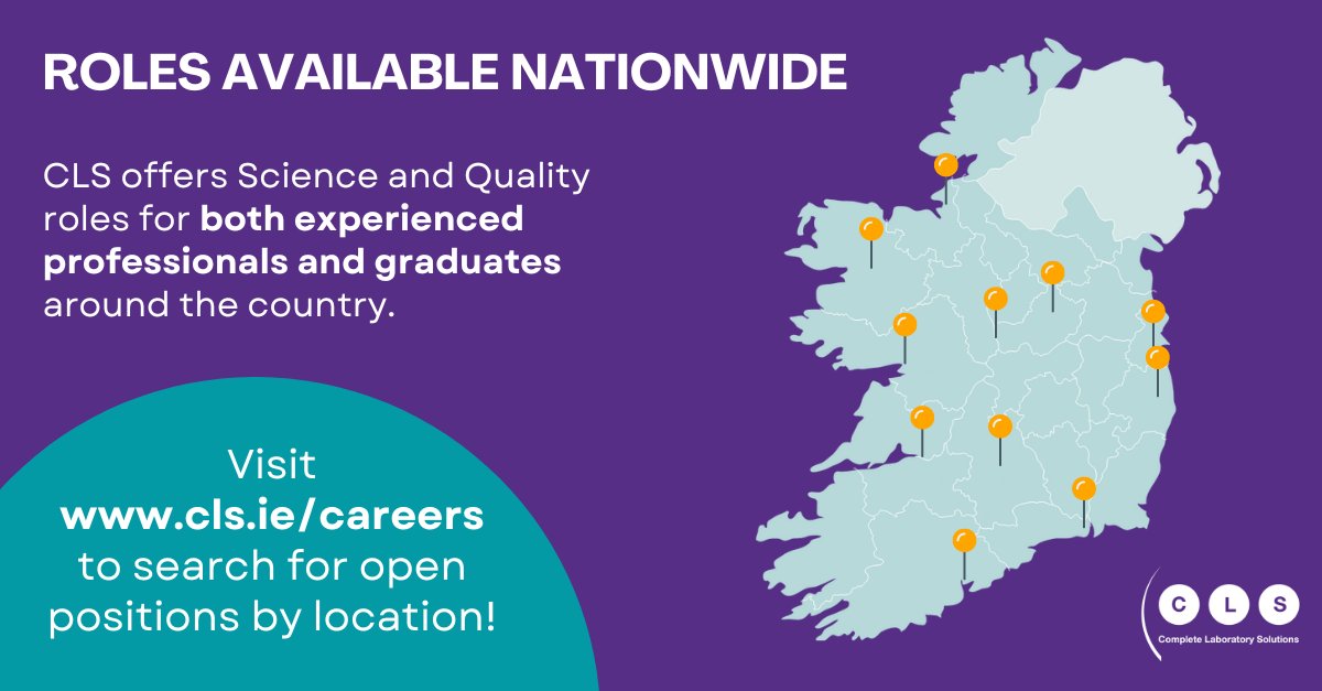 Curious about a new #sciencejob or #qualityrole? #CLS is #hiring in all parts of the country. We have open positions in different areas and for various levels of expertise, for both new graduates and experienced professionals. Check eu1.hubs.ly/H0by6710 or email careers@cls.ie