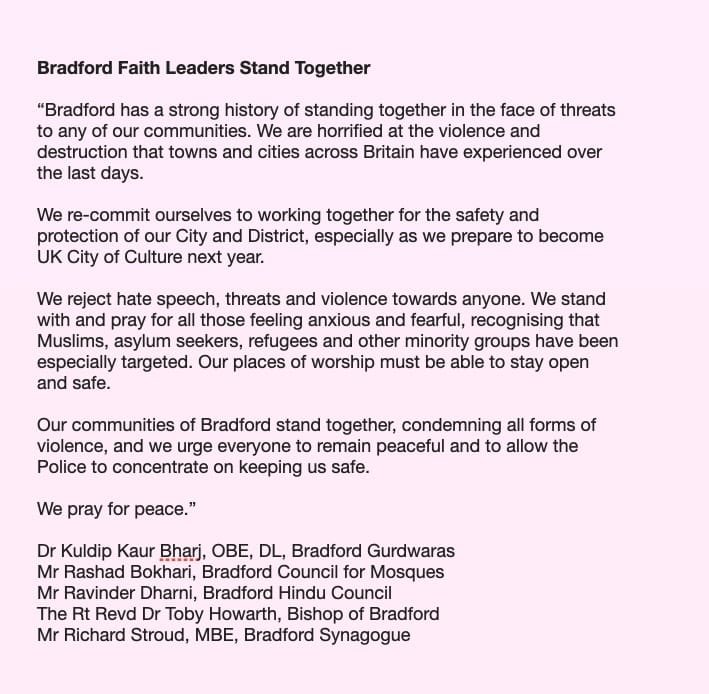 SPaRC Team@BTHFT (previously Chaplaincy) (@bthftsparcteam) on Twitter photo Bradford faith leaders stand together for peace. <a href="/BTHFT/">Bradford Teaching Hospitals NHS FT</a> <a href="/Mel_Pickup/">๐Prof Mel Pickup (Follow me on Bluesky๐ฆ)</a> <a href="/karendawber/">Prof Karen Dawber ๐</a> Bradford faith leaders stand together for peace. <a href="/BTHFT/">Bradford Teaching Hospitals NHS FT</a> <a href="/Mel_Pickup/">๐Prof Mel Pickup (Follow me on Bluesky๐ฆ)</a> <a href="/karendawber/">Prof Karen Dawber ๐</a>